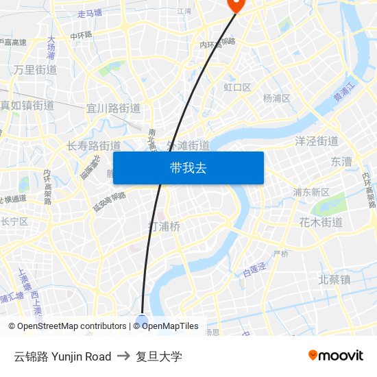 云锦路 Yunjin Road to 复旦大学 map