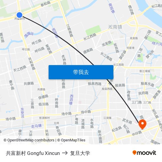 共富新村 Gongfu Xincun to 复旦大学 map