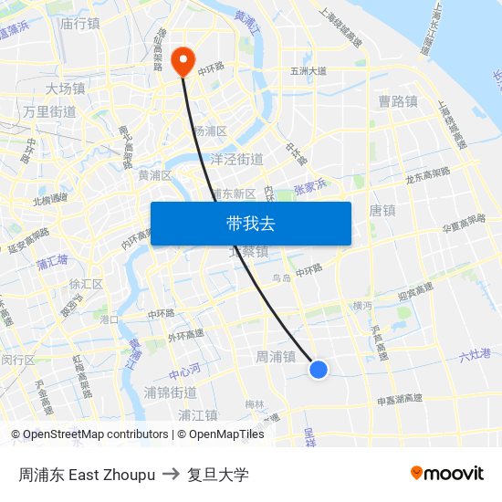周浦东 East Zhoupu to 复旦大学 map