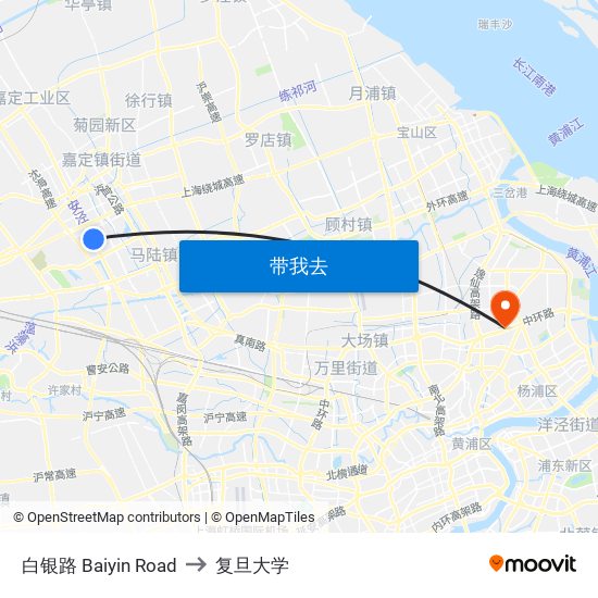 白银路 Baiyin Road to 复旦大学 map