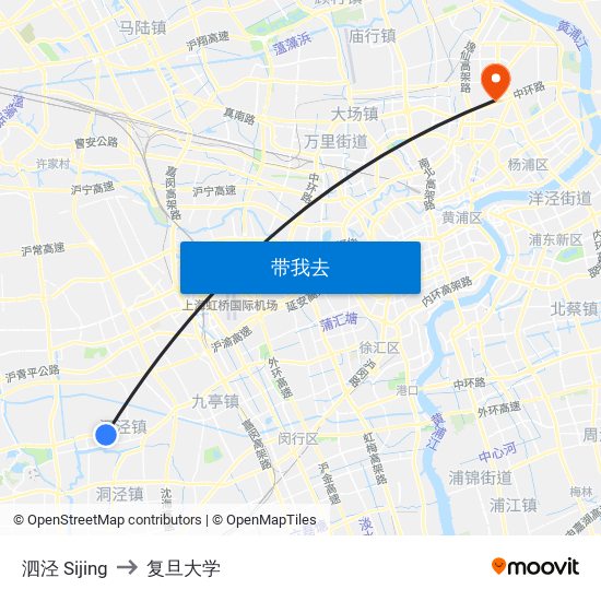 泗泾 Sijing to 复旦大学 map