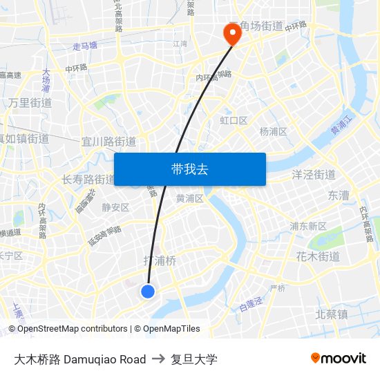 大木桥路 Damuqiao Road to 复旦大学 map