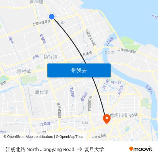 江杨北路 North Jiangyang Road to 复旦大学 map