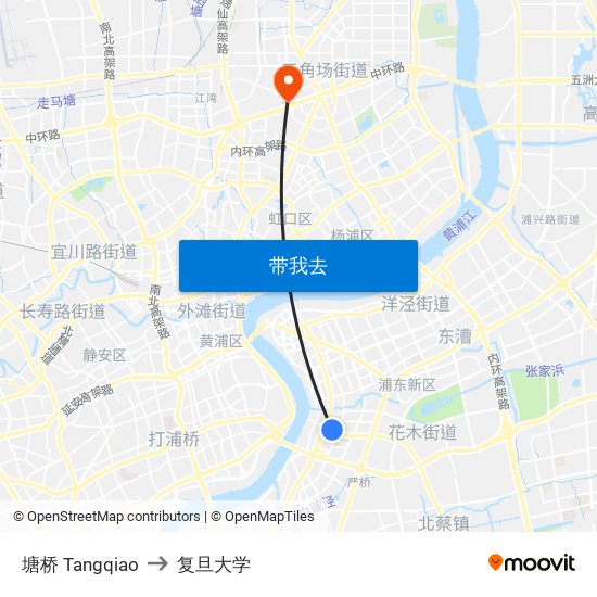 塘桥 Tangqiao to 复旦大学 map