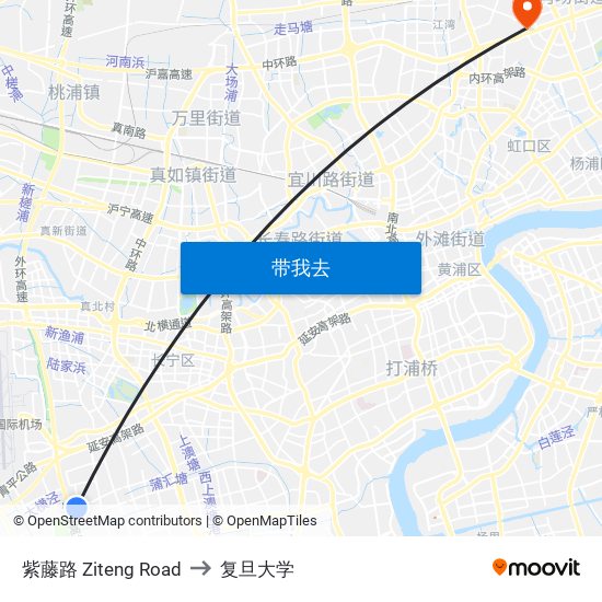 紫藤路 Ziteng Road to 复旦大学 map
