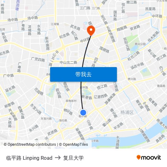 临平路 Linping Road to 复旦大学 map