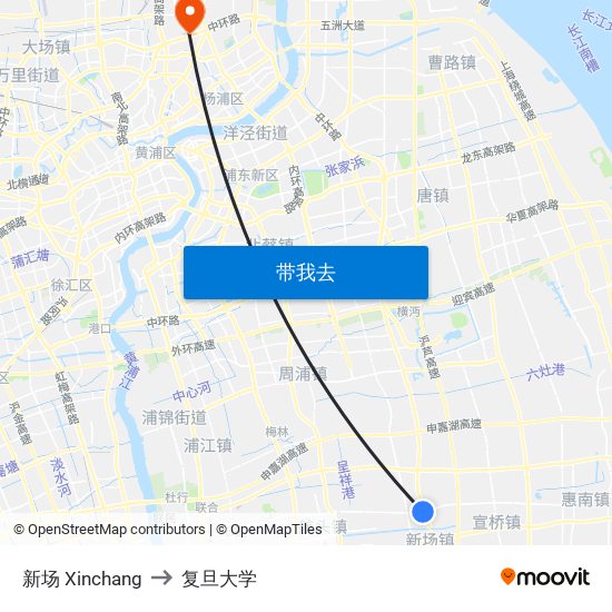 新场 Xinchang to 复旦大学 map