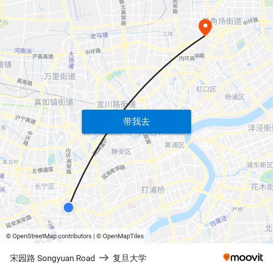 宋园路 Songyuan Road to 复旦大学 map