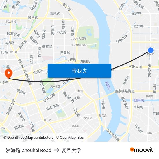 洲海路 Zhouhai Road to 复旦大学 map