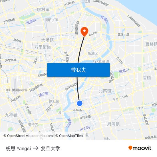 杨思 Yangsi to 复旦大学 map
