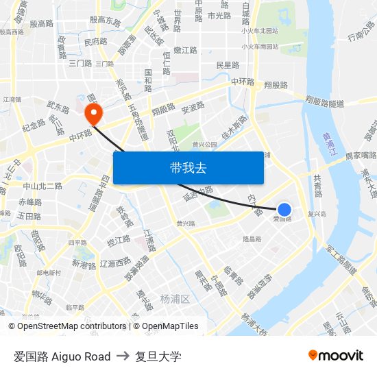 爱国路 Aiguo Road to 复旦大学 map