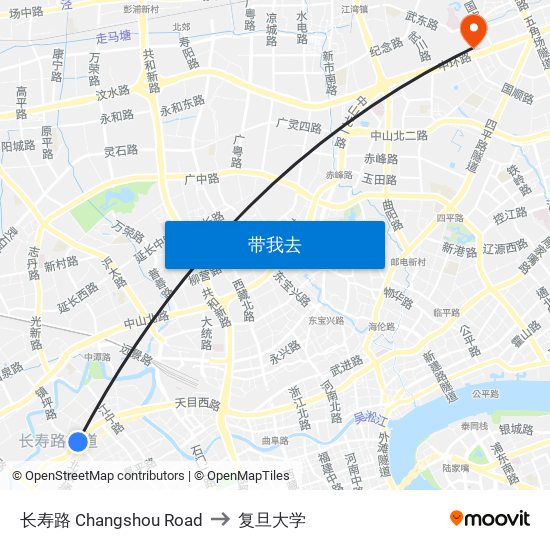 长寿路 Changshou Road to 复旦大学 map