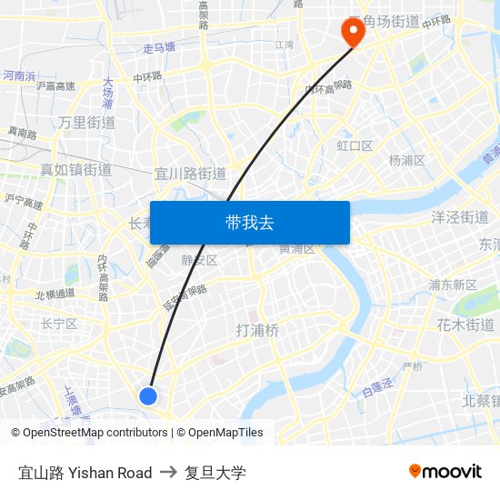 宜山路 Yishan Road to 复旦大学 map