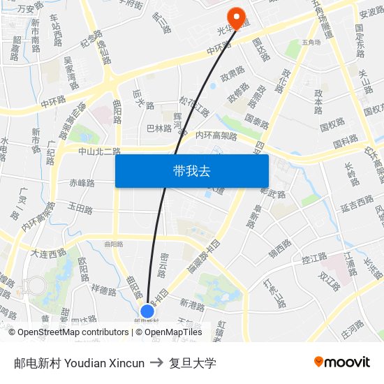 邮电新村 Youdian Xincun to 复旦大学 map