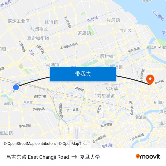 昌吉东路 East Changji Road to 复旦大学 map