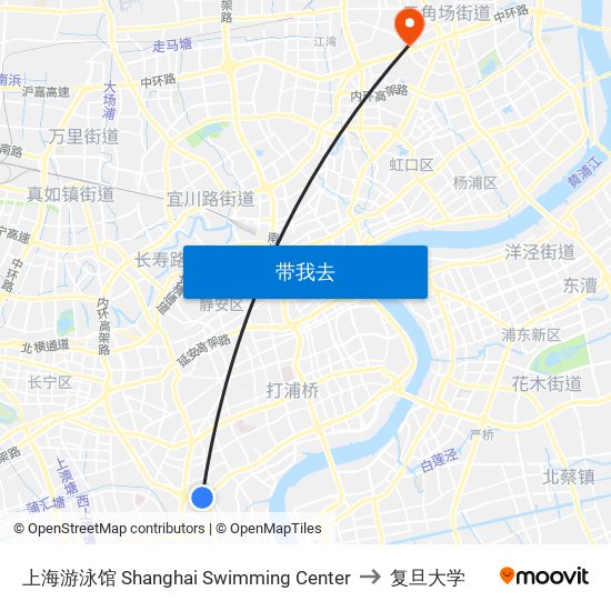 上海游泳馆 Shanghai Swimming Center to 复旦大学 map
