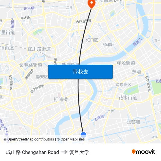 成山路 Chengshan Road to 复旦大学 map
