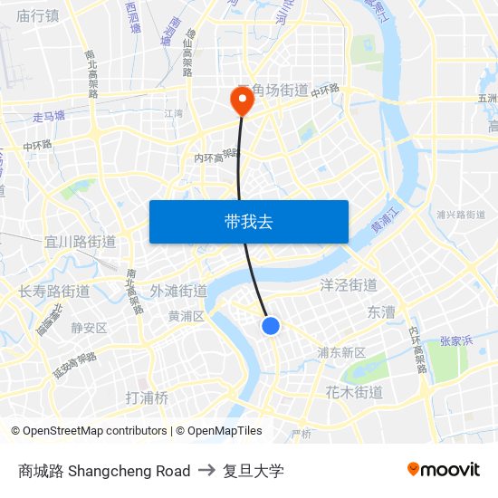 商城路 Shangcheng Road to 复旦大学 map