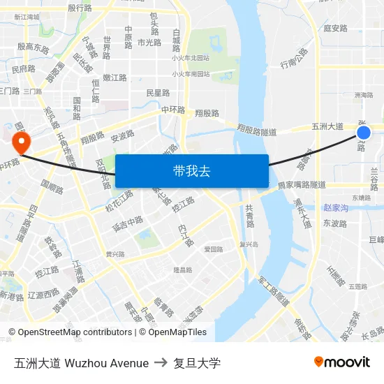 五洲大道 Wuzhou Avenue to 复旦大学 map