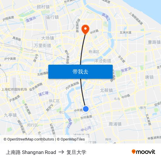 上南路 Shangnan Road to 复旦大学 map