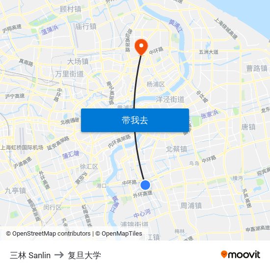 三林 Sanlin to 复旦大学 map