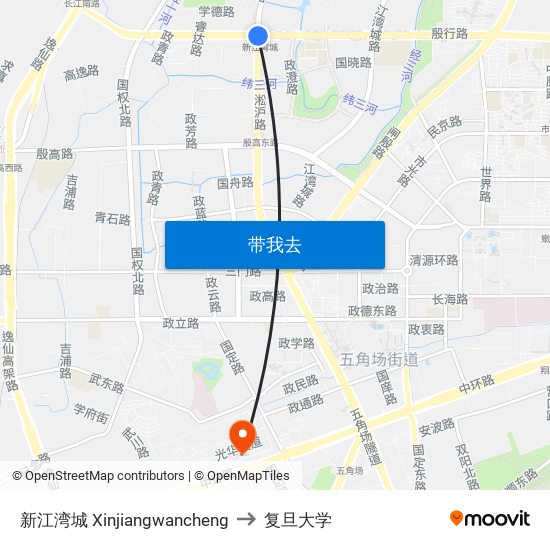新江湾城 Xinjiangwancheng to 复旦大学 map