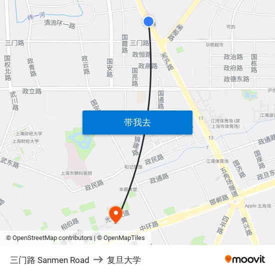 三门路 Sanmen Road to 复旦大学 map