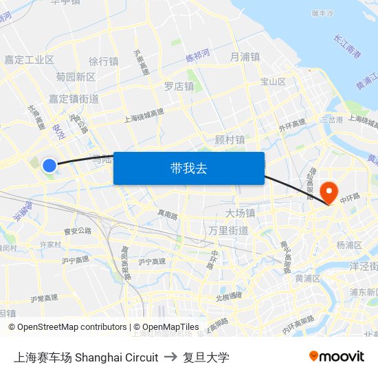 上海赛车场 Shanghai Circuit to 复旦大学 map