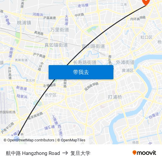 航中路 Hangzhong Road to 复旦大学 map