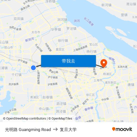 光明路 Guangming Road to 复旦大学 map