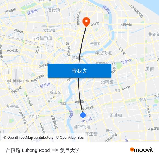 芦恒路 Luheng Road to 复旦大学 map