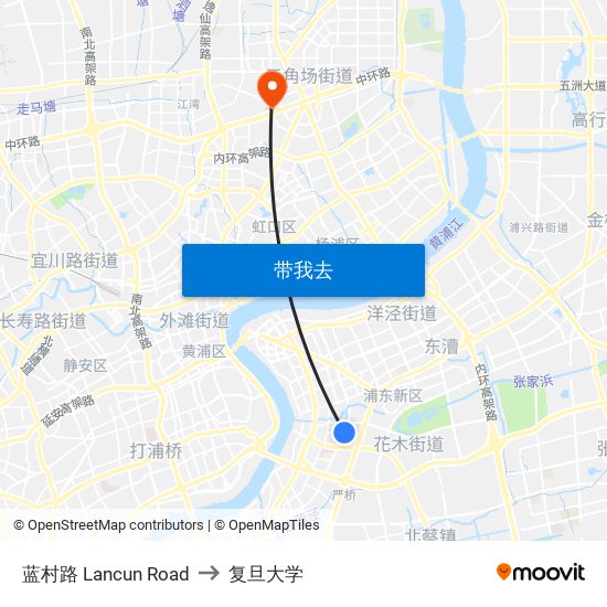 蓝村路 Lancun Road to 复旦大学 map