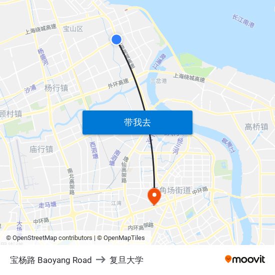 宝杨路 Baoyang Road to 复旦大学 map