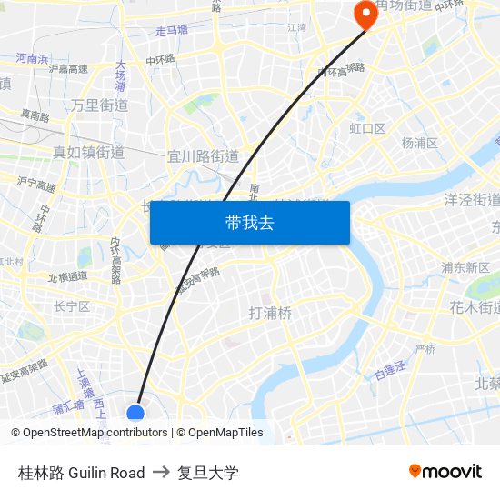 桂林路 Guilin Road to 复旦大学 map