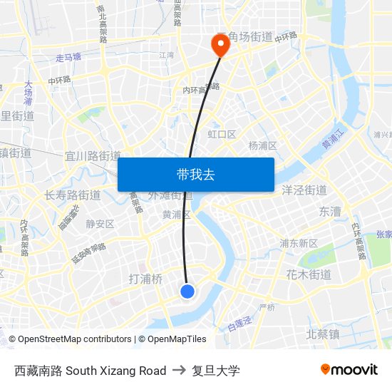 西藏南路 South Xizang Road to 复旦大学 map