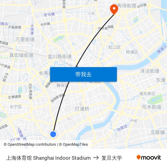 上海体育馆 Shanghai Indoor Stadium to 复旦大学 map