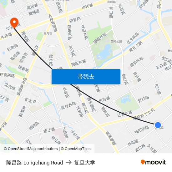 隆昌路 Longchang Road to 复旦大学 map