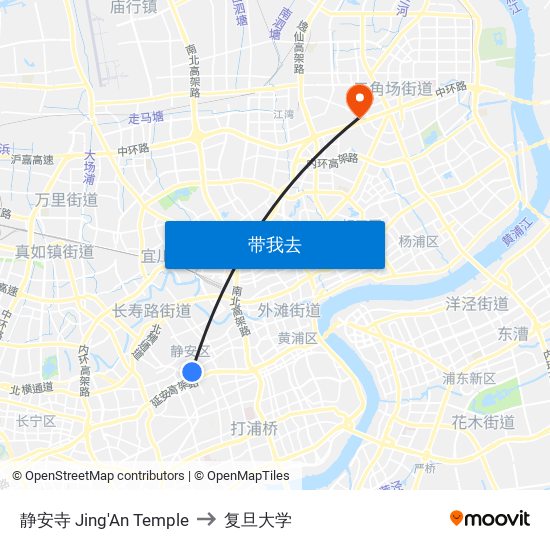 静安寺 Jing'An Temple to 复旦大学 map