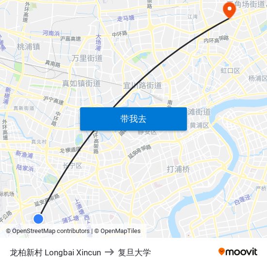 龙柏新村 Longbai Xincun to 复旦大学 map