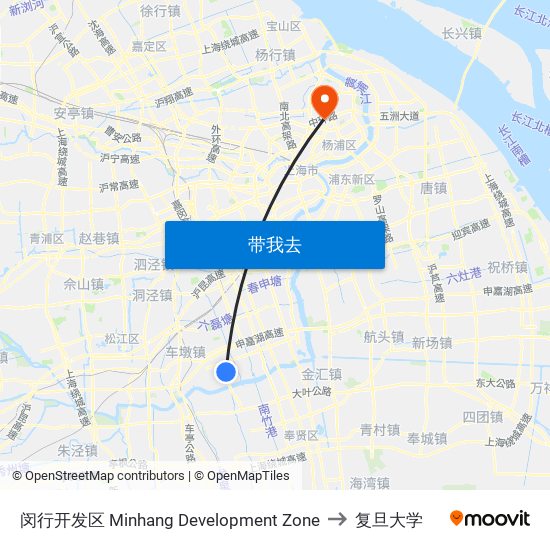 闵行开发区 Minhang Development Zone to 复旦大学 map