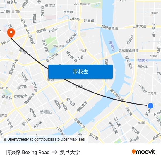 博兴路 Boxing Road to 复旦大学 map