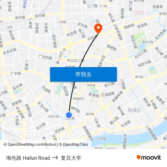 海伦路 Hailun Road to 复旦大学 map