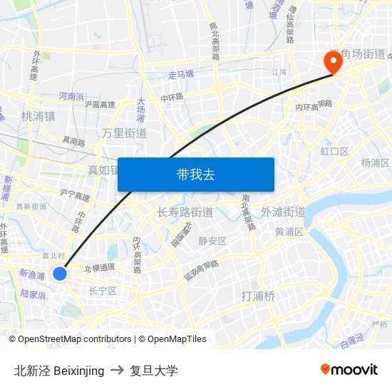 北新泾 Beixinjing to 复旦大学 map