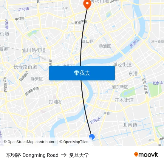 东明路 Dongming Road to 复旦大学 map