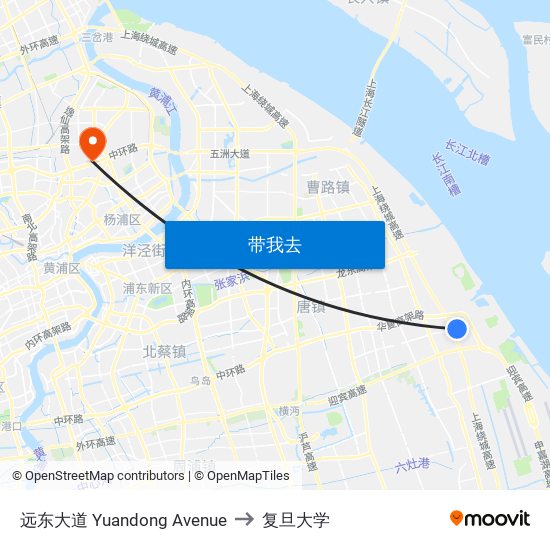 远东大道 Yuandong Avenue to 复旦大学 map