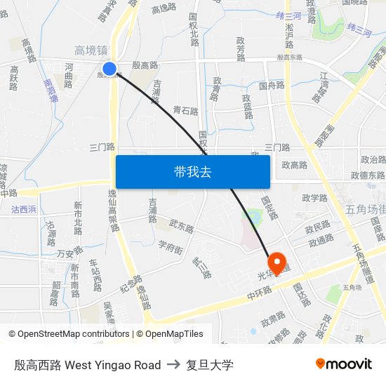 殷高西路 West Yingao Road to 复旦大学 map