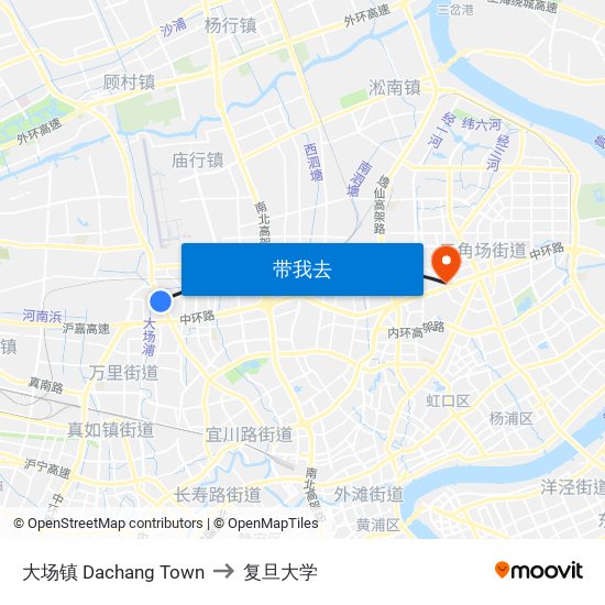 大场镇 Dachang Town to 复旦大学 map