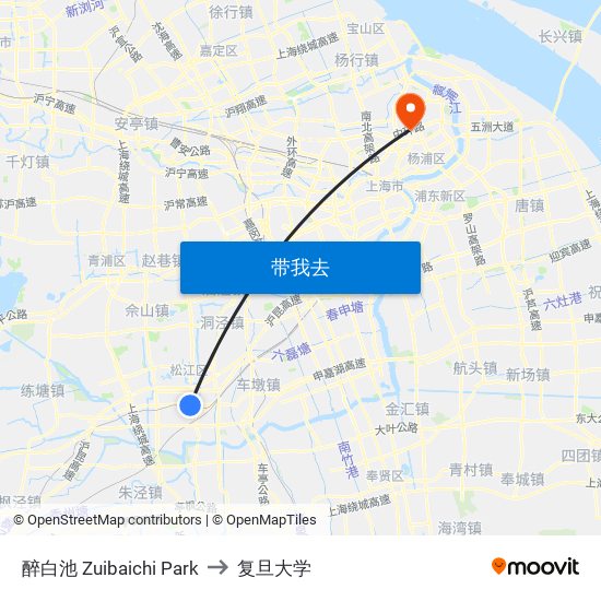 醉白池 Zuibaichi Park to 复旦大学 map