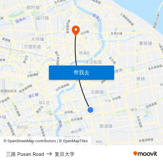 三路 Pusan Road to 复旦大学 map