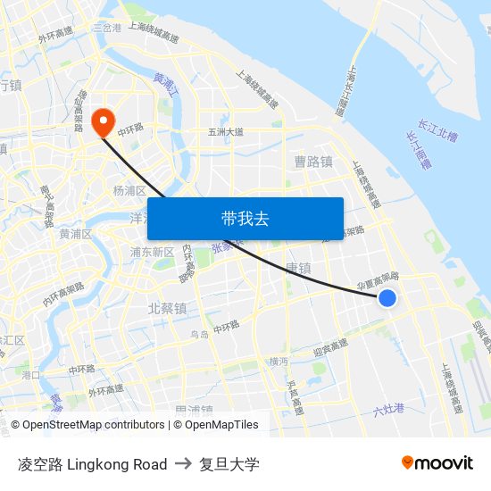 凌空路 Lingkong Road to 复旦大学 map